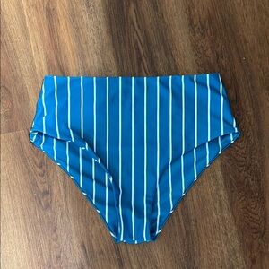 Blue Striped High-Waisted Bikini Bottom